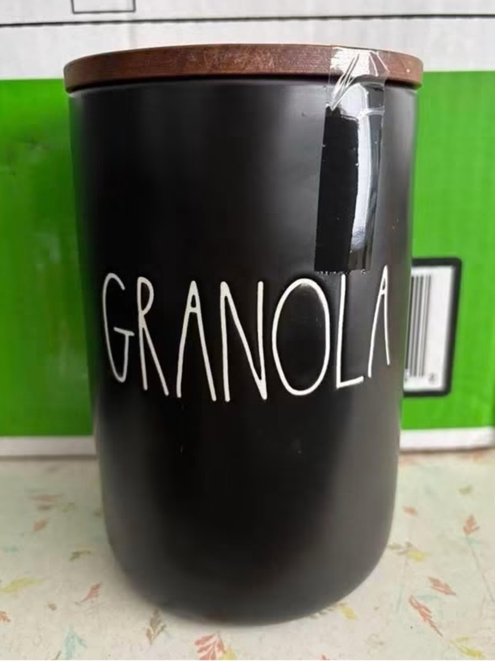 Rae Dunn Granola Cellar with Wood Lid